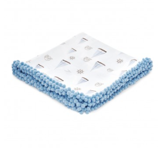 【新品未使用品アウトレット品】ポンポン付きサマーブランケット XL